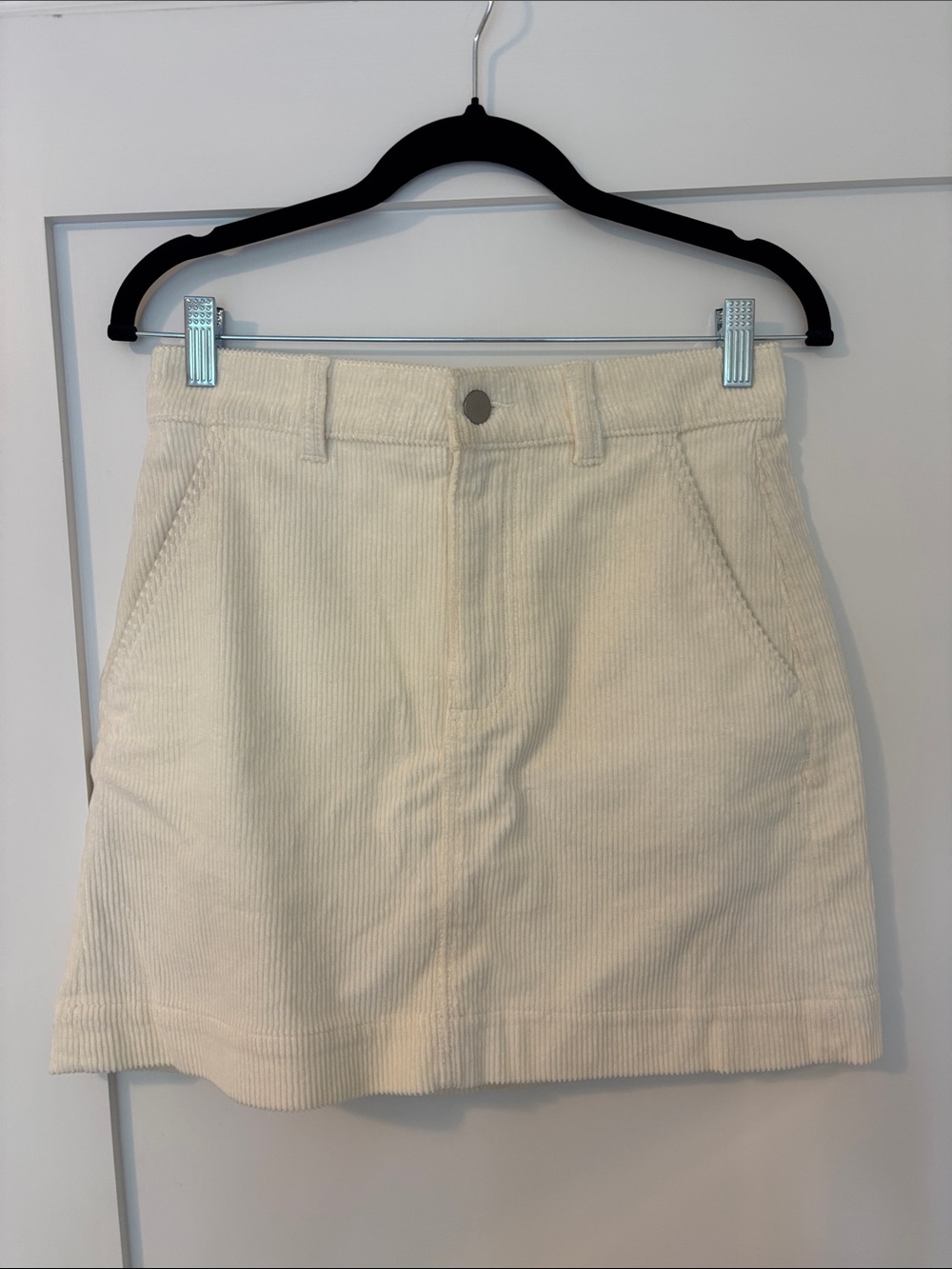 Everlane Cream Corduroy A-Line Mini Skirt